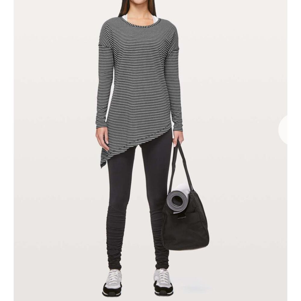 Lululemon To The Point Long Sleeve Modern Stripe Heathered Black White Size M